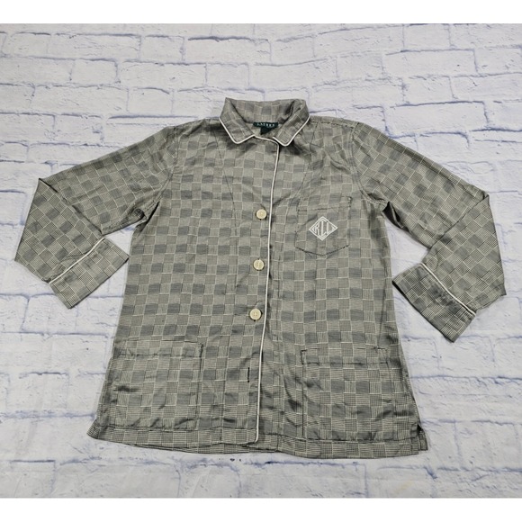 Lauren Ralph Lauren Other - Lauren Ralph Lauren Pajama Top Womens M Black Glen Plaid Button Loungewear VTG
